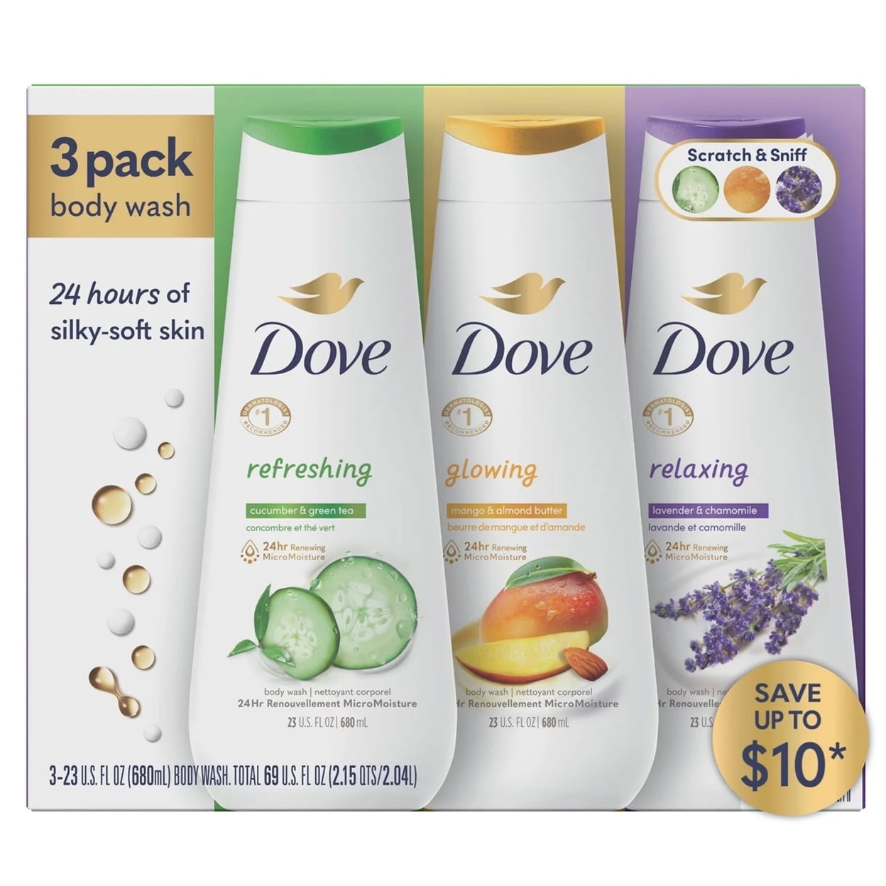 Dove Refresh, Glow & Relax Body Wash Collection, 23 Fluid Ounce (Pack