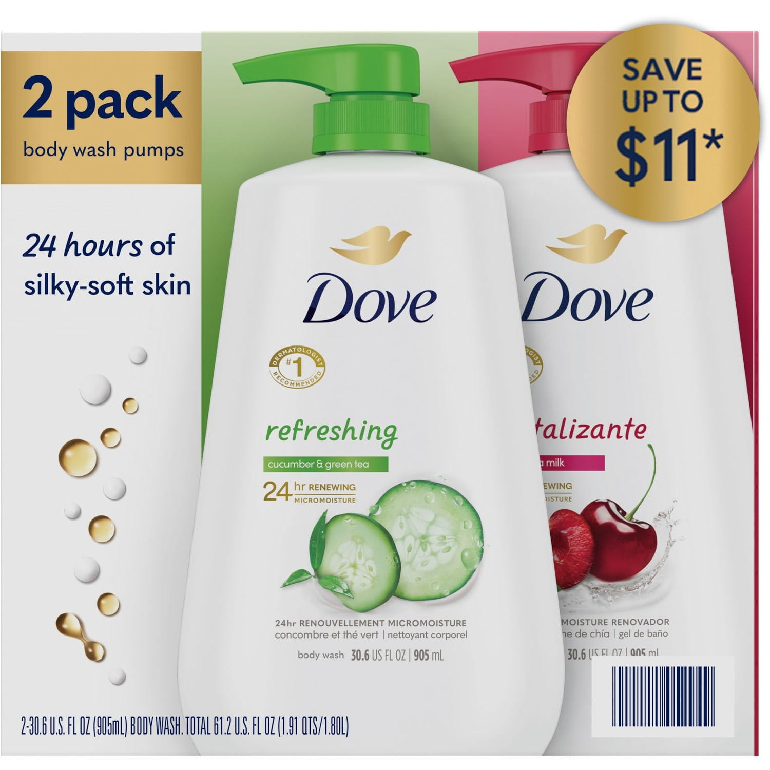 Dove Refreshing Body Wash, Cucumber Green Tea and Cherry Chia Milk, 30. ...