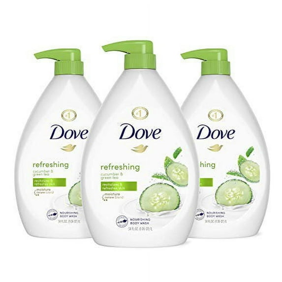 Dove Refreshing Body Wash with Pump Revitalizes and Refreshes Skin Cucumber and Green Tea Effectively Washes Away Bacteria While Nourishing Your Skin 34 oz 3 Count