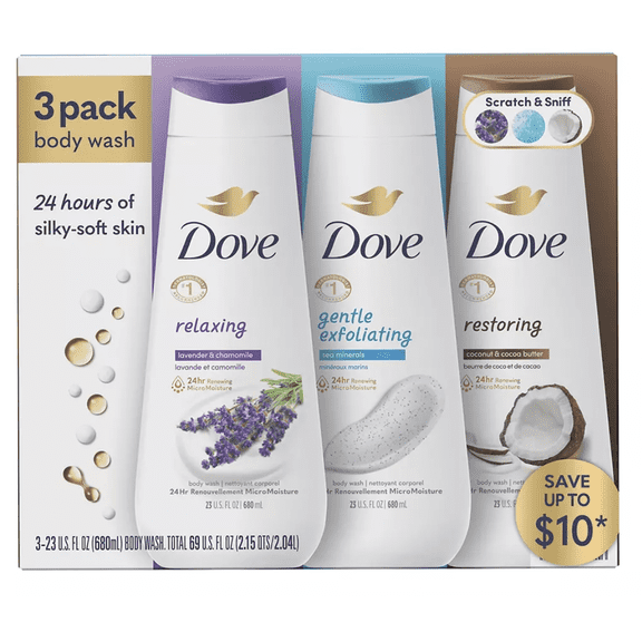 Dove Relax, Exfoliate & Restore Body Wash Variety Pack, 3 pk./23 oz.
