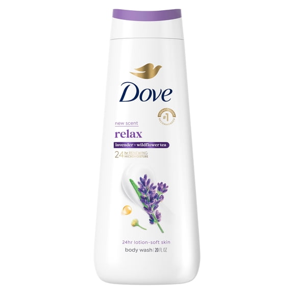 Dove Body Wash For 24hr Lotion-Soft Skin Relax Lavender Oil & Chamomile Moisturizing Skin Cleanser With No Sulfates No Parabens ,20 fl oz