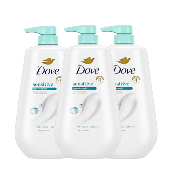 Dove Sensitive Skin Body Wash Moisturizing Cleanser | Hypoallergenic No Sulfates No Parabens | 3 Count Pack