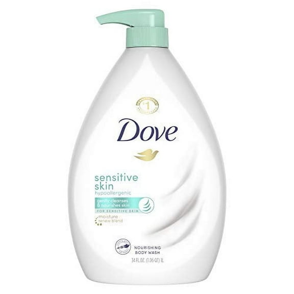 Dove Sensitive Skin Body Wash Pump Hypoallergenic and Sulfate Free, 34 oz, 3 Pack