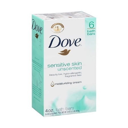 Dove Sensitive Skin Moisturizing Beauty Bar Soap, Fragrance Free, 3.75 oz, 6 Ct (2 pack)