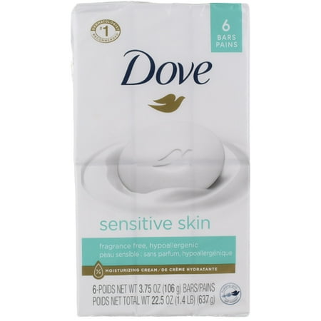 Dove Sensitive Skin Moisturizing Beauty Bar Soap, Fragrance Free, 3.75 oz, 6 Ct