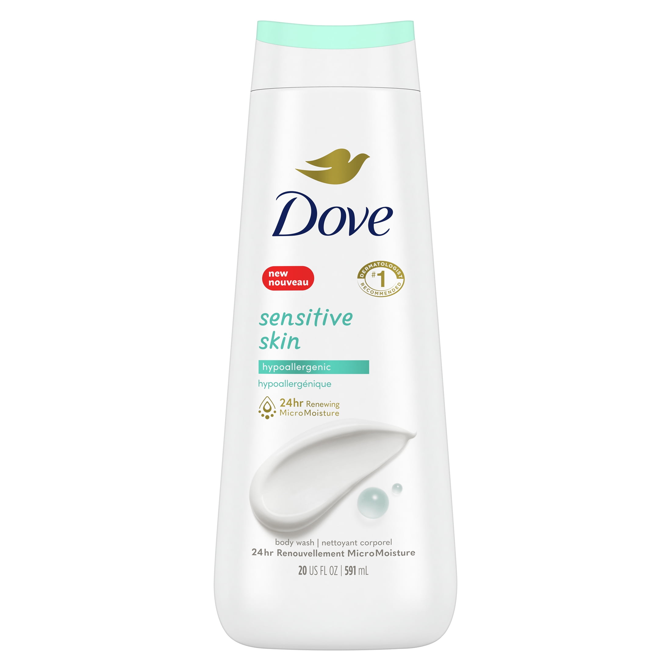 Dove Moisturizing Women's Body Wash Sensitive Skin Hypoallergenic All Skin Cleanser, 20 oz