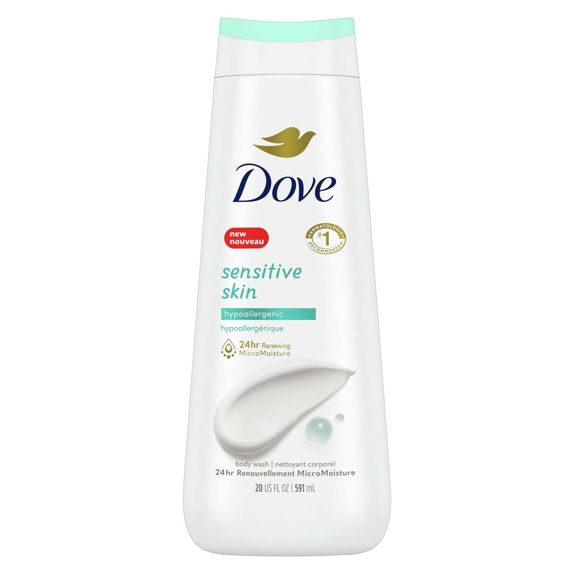 Dove Sensitive Skin Nourishing Body Wash, Sensitive Skin, Hypoallergenic, Unscented, 20 oz