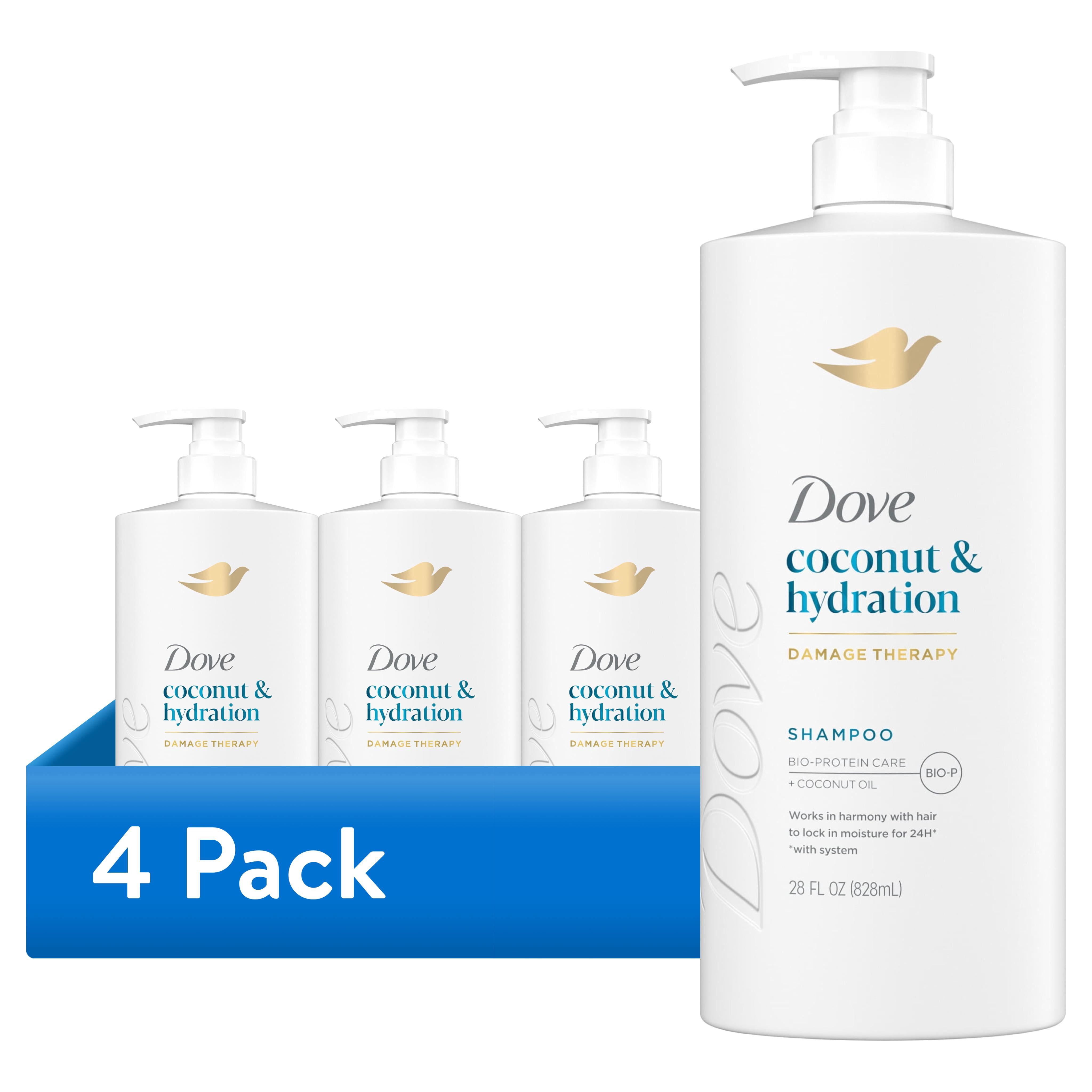 (4 pack) Dove Shampoo for Dry Hair Coconut & Hydration with Bio-Protein Care Technology and Coconut Oil, 28 Fl Oz