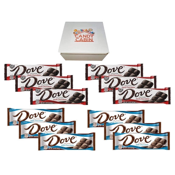 Dove Single Size 1.44 oz Chocolate Bars by CANDY CABIN MilkChocolate - DarkChocolate, 12 Pack