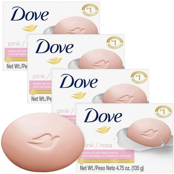 Dove Soap, Pink Beauty Bar 4-Pack 3-in-1 Moisturizing Face, Body & Hand Soap, 4.75 Oz Ea