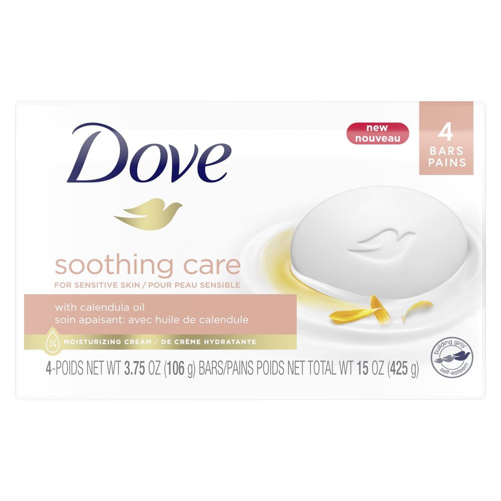 Dove Soothing Care Gentle Women's Beauty Bar Soap All Skin Calendula Oil, 3.75 oz 4 Bars