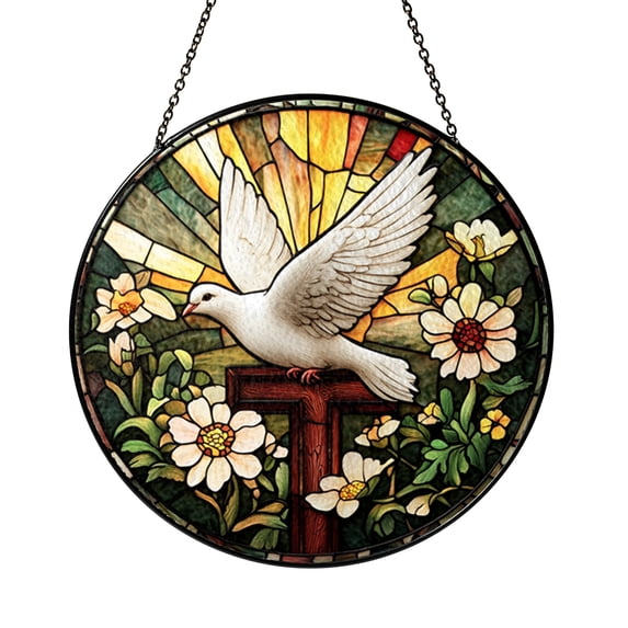 Dove Stained Glass Suncatcher – Holy Spirit and Cross Religious Window ...