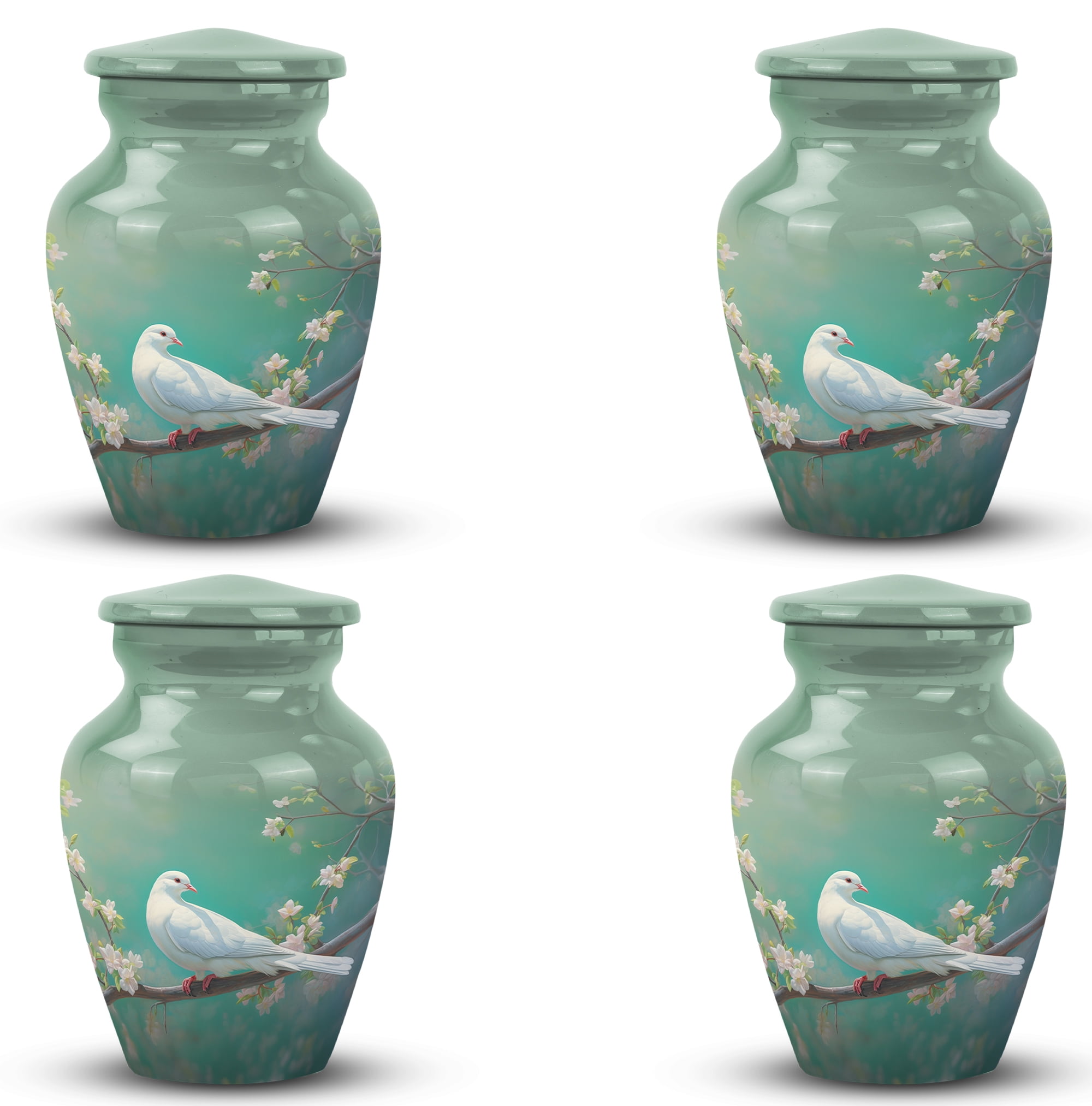 Dove Stand In Tree Green Background Small Urns For Human Ashes