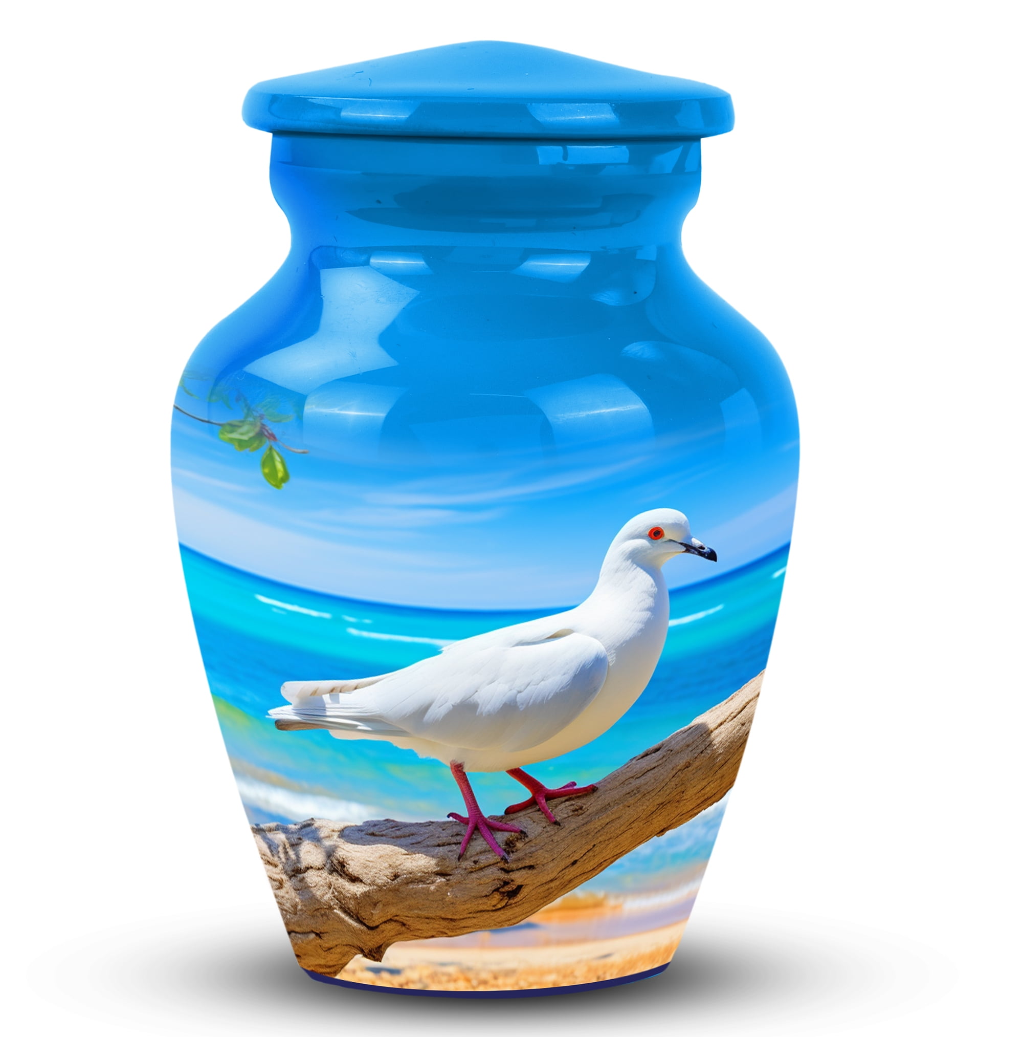 Dove Stand In Tree Ocean Background Cremation Urn Human Ashes Small