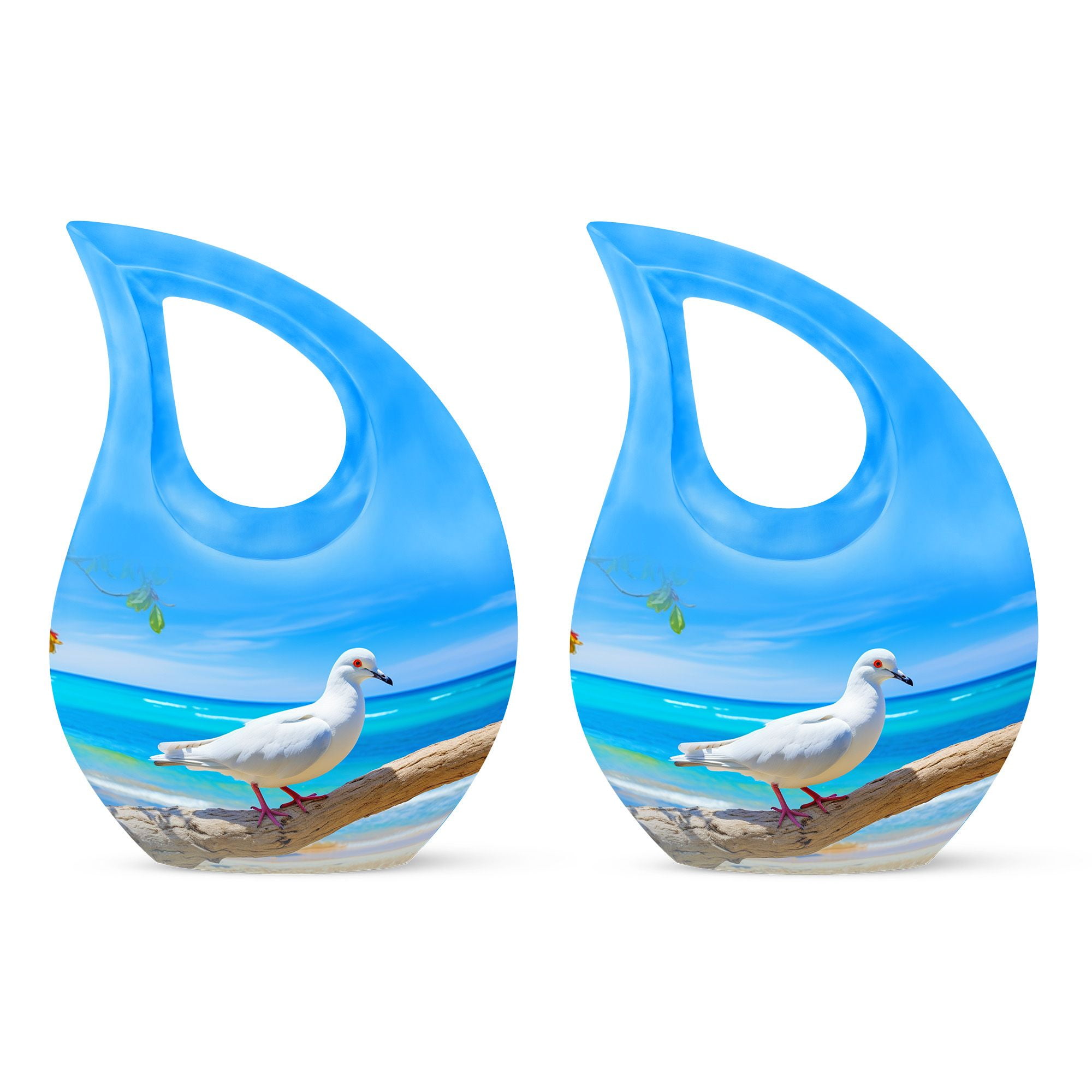 Dove Stand in Tree Ocean Background Small Urns for Human Ashes