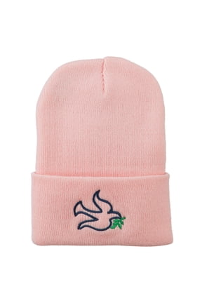 Dove Symbol Embroidered Long Beanie - Pink OSFM