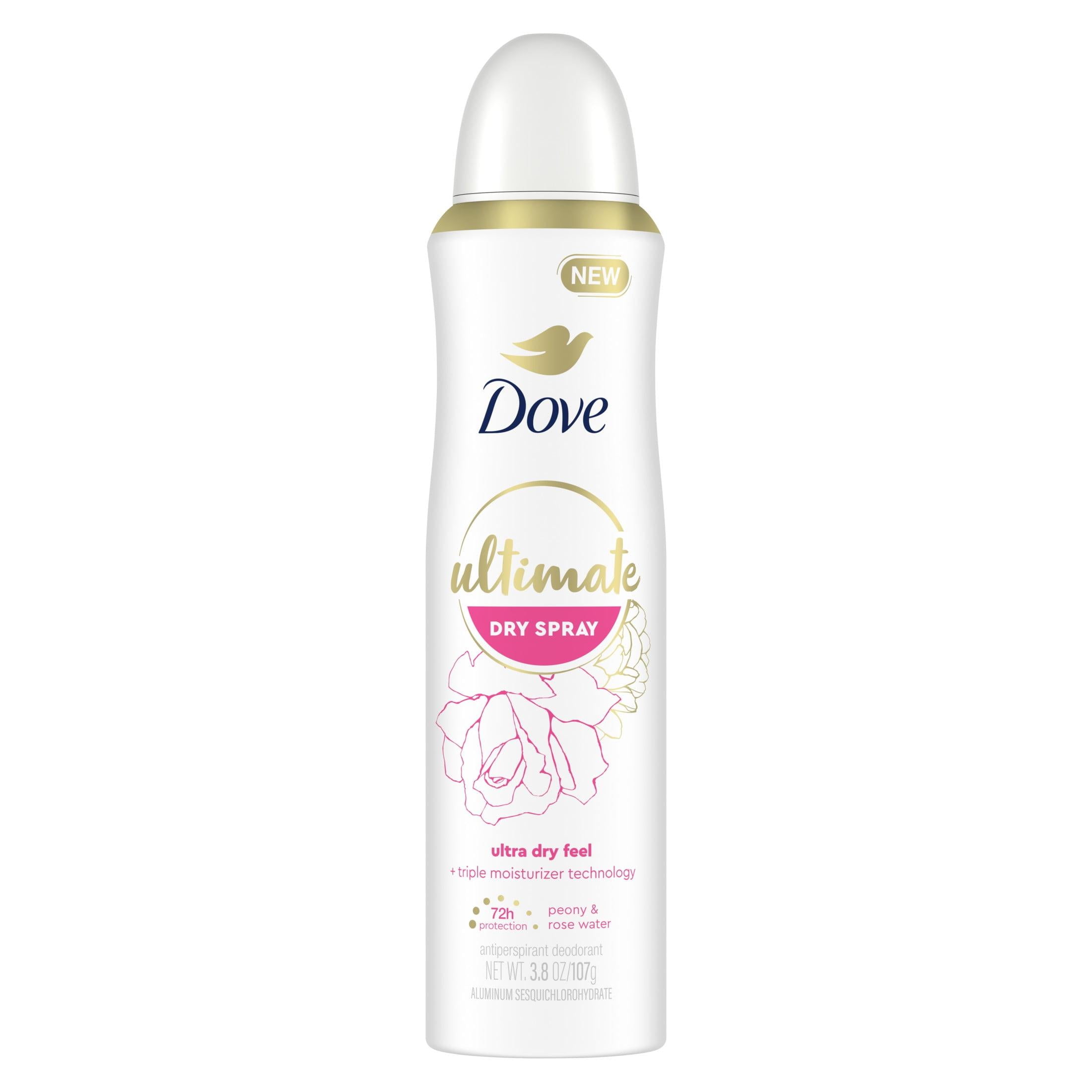 Dove Ultimate Long Lasting Women's Antiperspirant Deodorant Dry Spray,  Peony and Rose Water, 3.8 oz