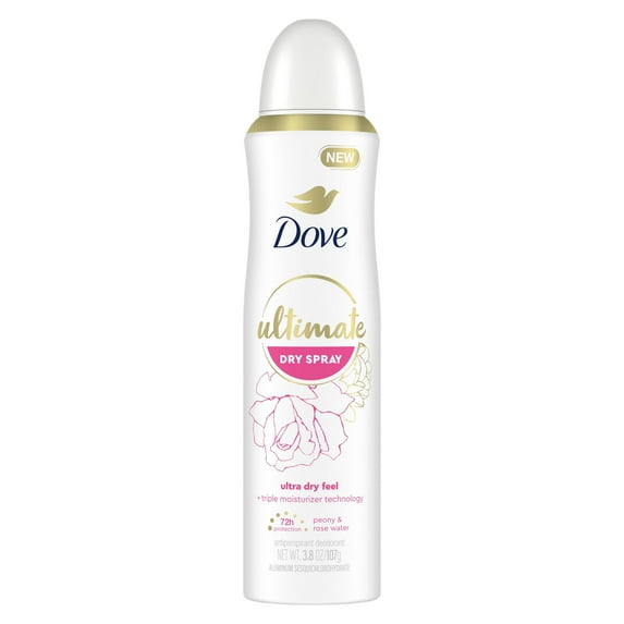 Dove Ultimate Long Lasting Women's Antiperspirant Deodorant Dry Spray, Peony and Rose Water, 3.8 oz