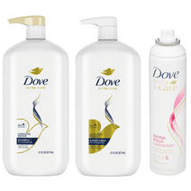 Dove Ultra Care Intensive Repair Daily Shampoo, Conditioner, & Extra Strong Hold Hairspray Set, 31 fl oz