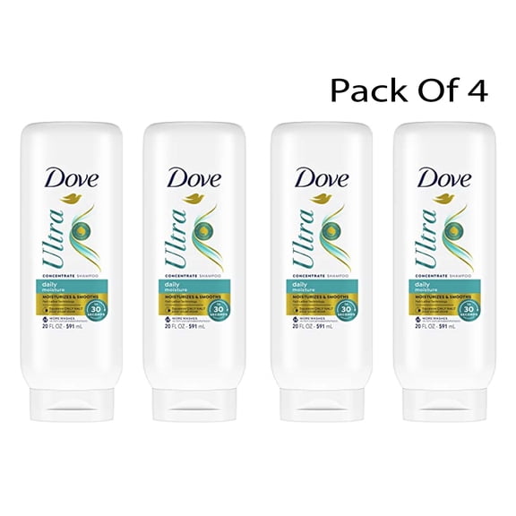 Dove Ultra Daily Moisture Concentrate Shampoo for Dry Hair Moisturizes and Smooths in 30 Seconds, 20 Oz (Pack Of 4)