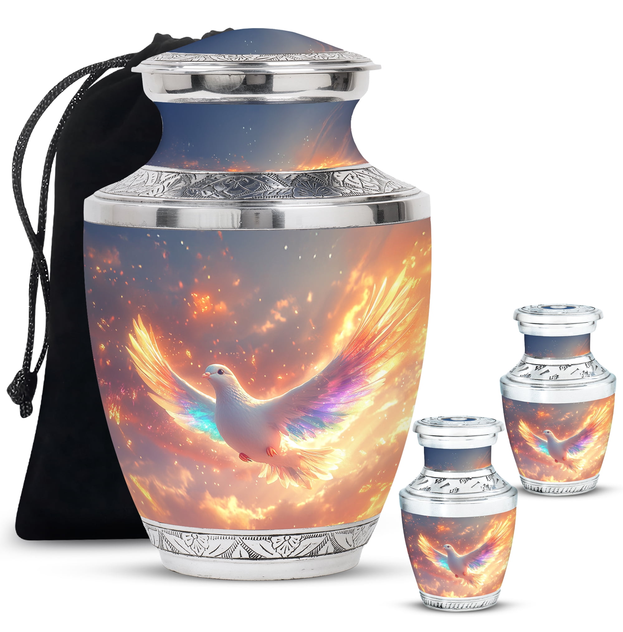 Dove Urn, Cremation Urns for Human Ashes, companion Urns for 2 Adults, Large Urns for Human Ashes, Mini Urns for Human Ashes, Urns for Ashes Adult Male(Size - 10inch 1Pcs, 3inch 2Pcs)