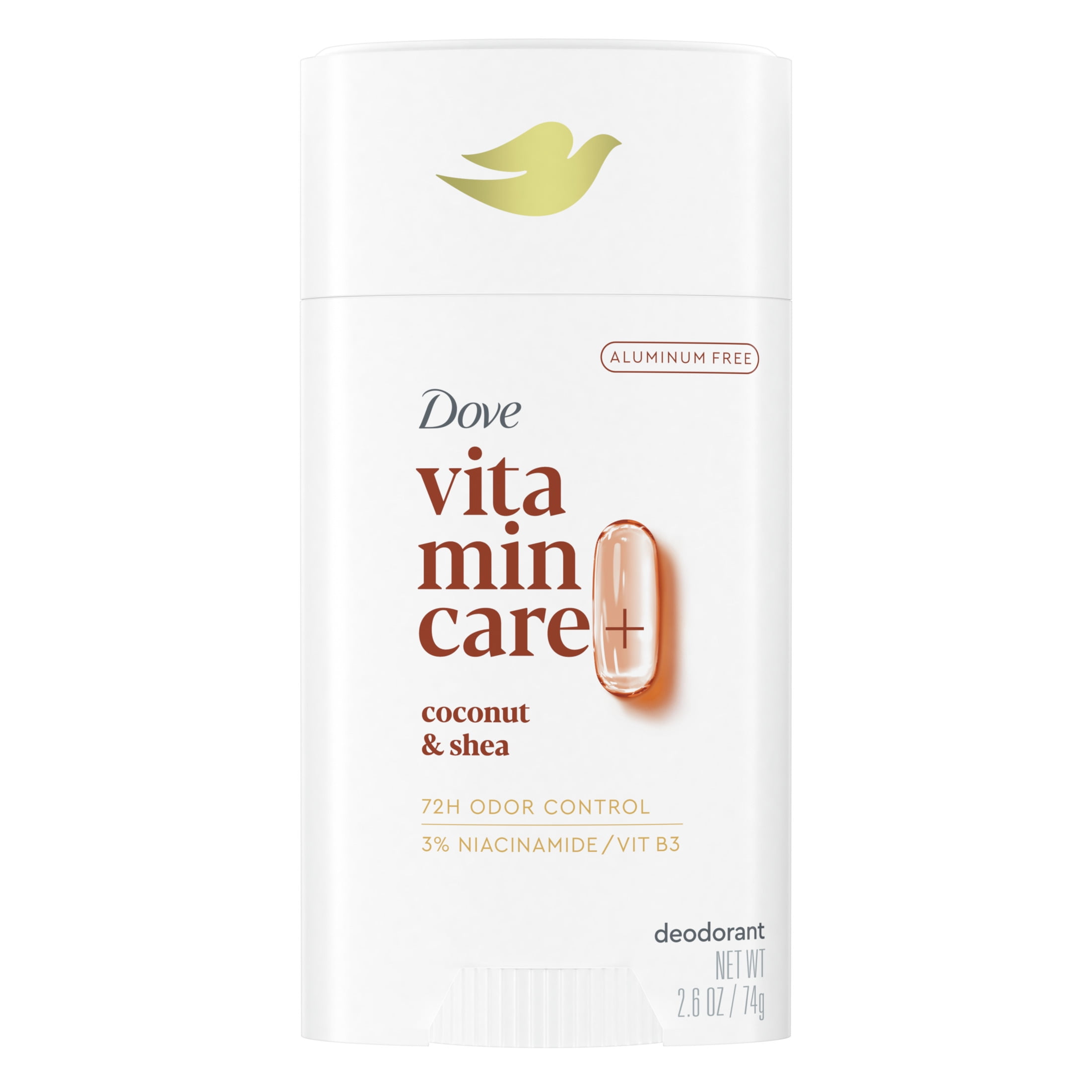 Dove VitaminCare+ Aluminum Free Deodorant Stick for Women Coconut & Shea, 2.6 oz