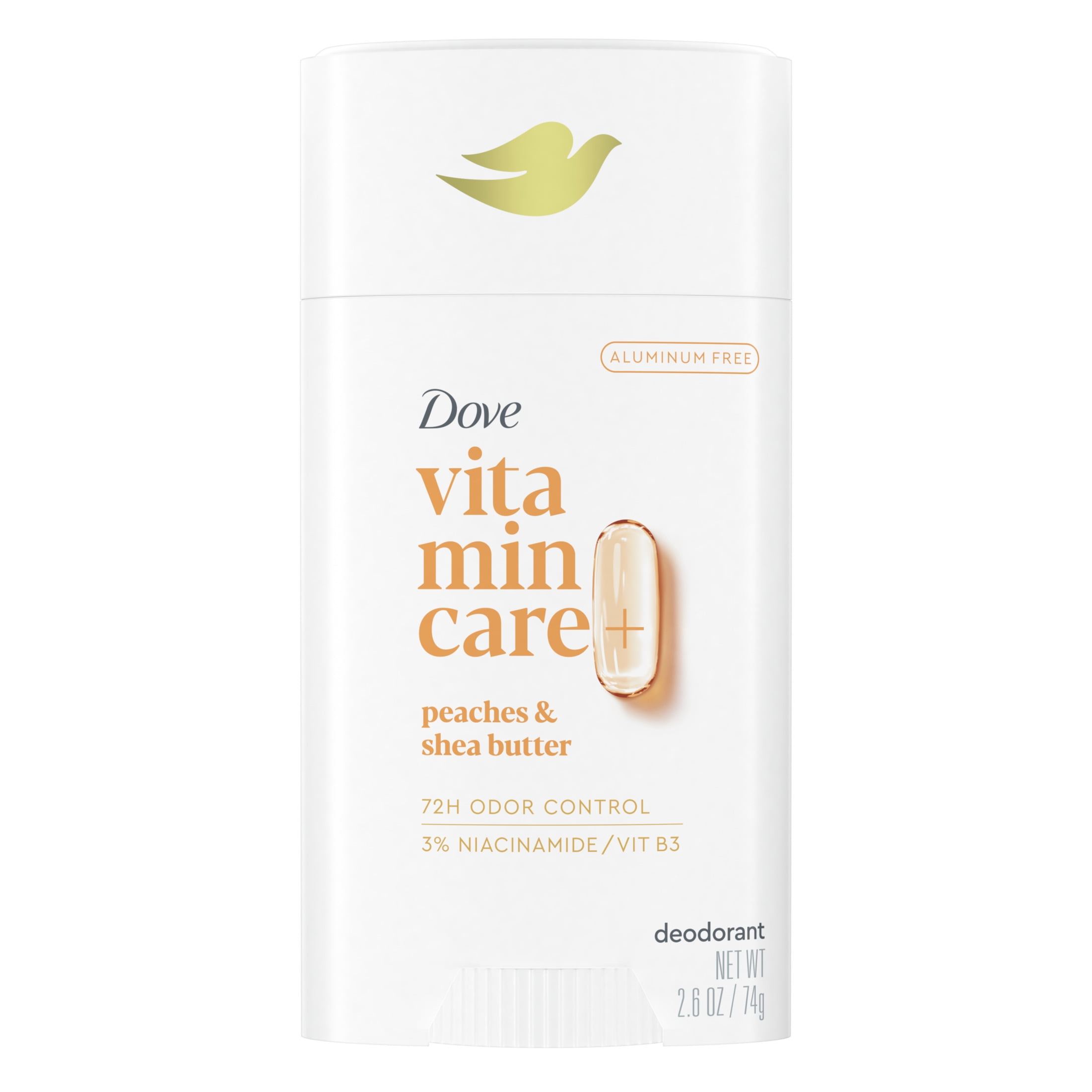 Dove VitaminCare+ Aluminum Free Deodorant Stick for Women Peaches & Shea Butter, 2.6 oz