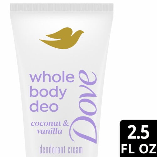Dove Whole Body Invisible Cream Deodorant Coconut & Vanilla, Aluminum Free, 72h Odor Control 2.5 oz - Pack of 2