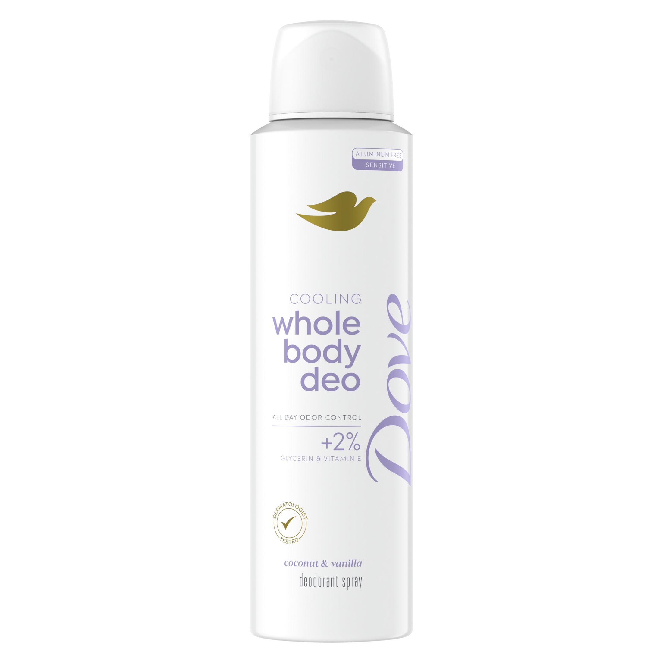 Dove Women's Whole Body Deodorant Spray Aluminum Free Invisible Coconut & Vanilla, 4 oz