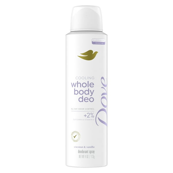 Dove Women's Whole Body Deodorant Spray Invisible Coconut & Vanilla Aluminum Free, 4 oz