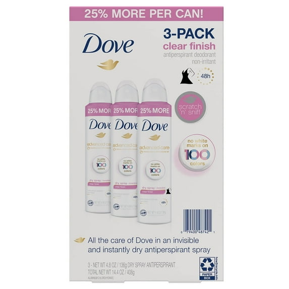 Dove Womens Invisible Dry Spray Antiperspirant Deodorant, 4.8 Ounce (Pack of 3)