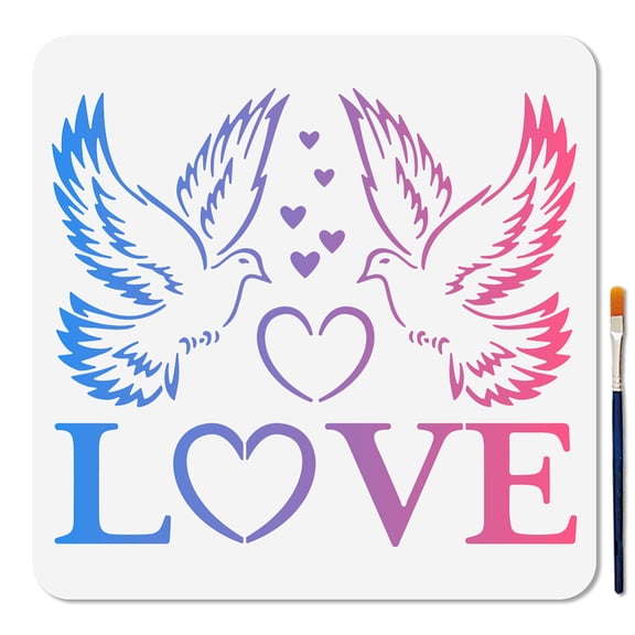 Dove and Love Stencil 11.8x11.8 inch Lovebirds with Heart Painting Stencil Dove Drawing Templates for DIY Scrapbook Photo Album Wall Tiles Floor