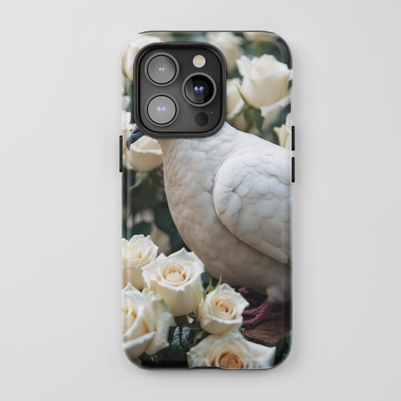 Dove and White Roses For All iPhone Series Tough Phone Case Floral White