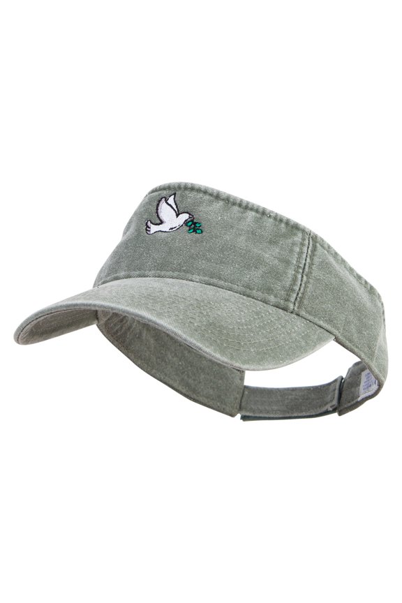Dove of Peace Embroidered Washed Pigment Dyed Cotton Twill Visor - Olive OSFM