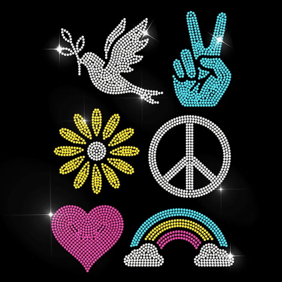 Dove of Peace Rhinestone Iron on Hotfix Transfer Daisy Heat Transfer Sticker Heart Rainbow Flower Bling Clothing Decoration Applique
