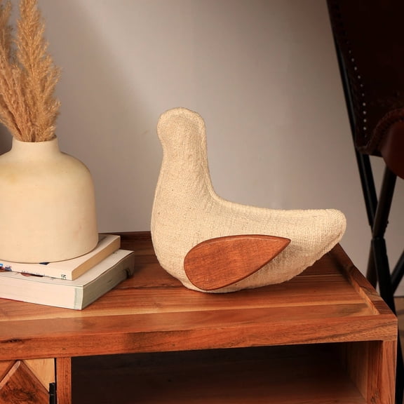 Dove with Fabric & Wood Wings Handcrafted Figurine & Sculptural Dcor-9X4.5X7.8"