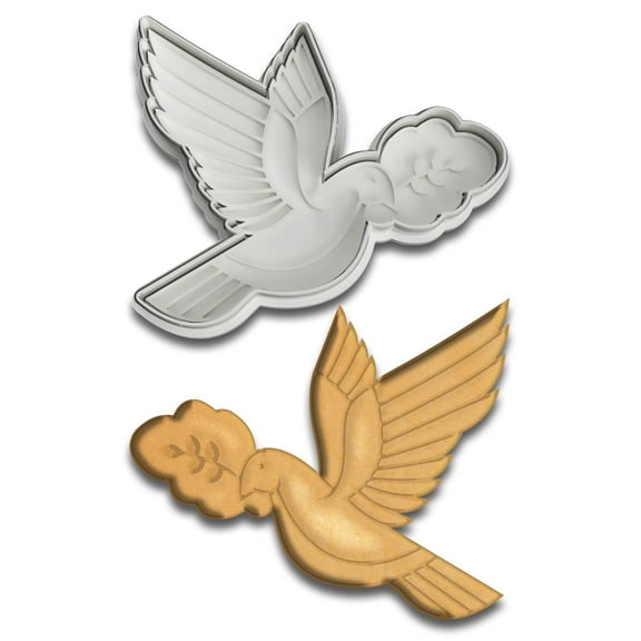 Dove with Olive Branch Cookie Cutter - 4.75x4 Inches, Symbol of Peace and Hope for Baking