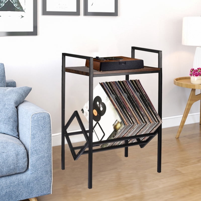 Record Rack DovePro Double Layers Vinyl Record Rack Wood Grain Heavy Duty Metal Leg ...
