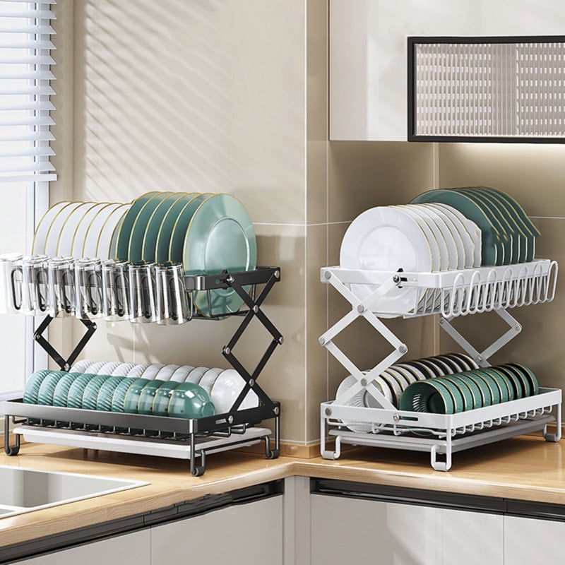 DovePro Drain Dish Rack with Wine Glass Holder Strong Load-bearing ...