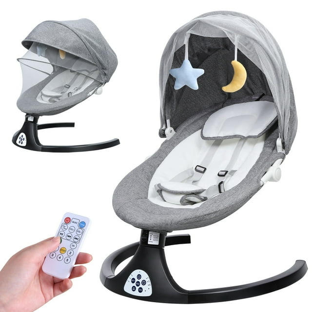 DovePro Electric Baby Swing,with Intelligent Induction System and Safety Harness,Remote Control Bluetooth-compatible Electric Toddler Rocker,Adjustable Backrest with Soft Music