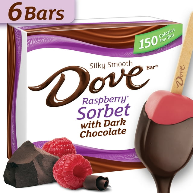 Dovebar Raspberry Sorbet with Dark Chocolate Ice Cream Bars, 6 Ct