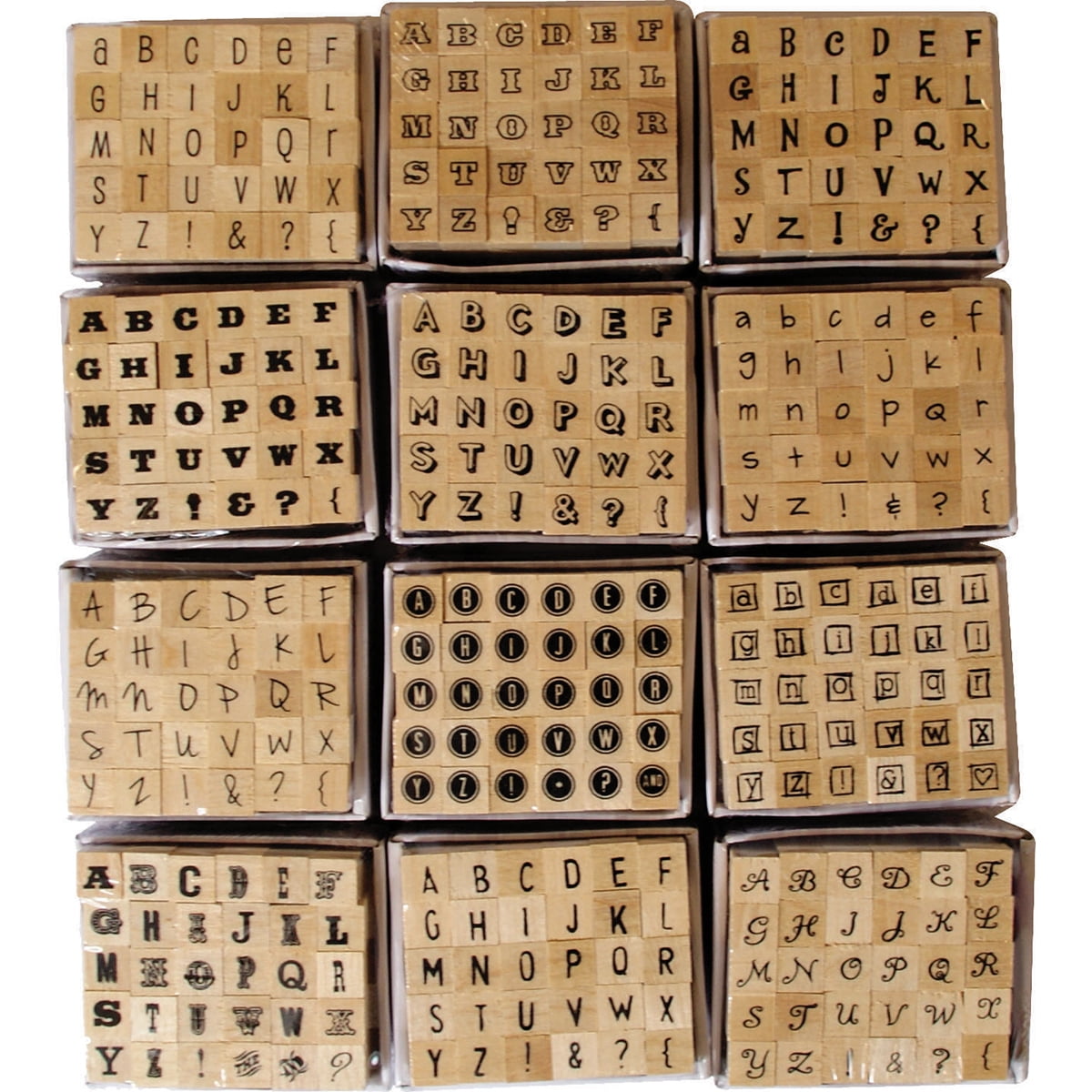 Dovecraft Mounted Rubber Alphabet Stamps Box12 Different Fonts