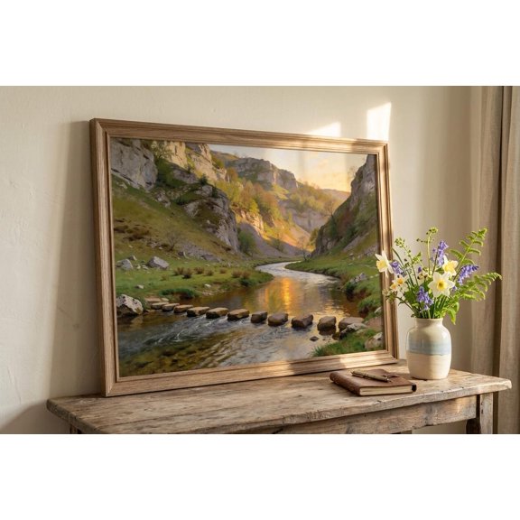 Dovedale Stepping Stones River Landscape Poster Unframed Paper Print