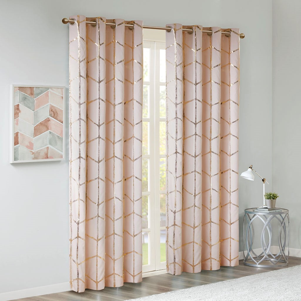MAYEERTY 1 Pc Panel Total Blackout Metallic Print Grommet Top Curtain Panel