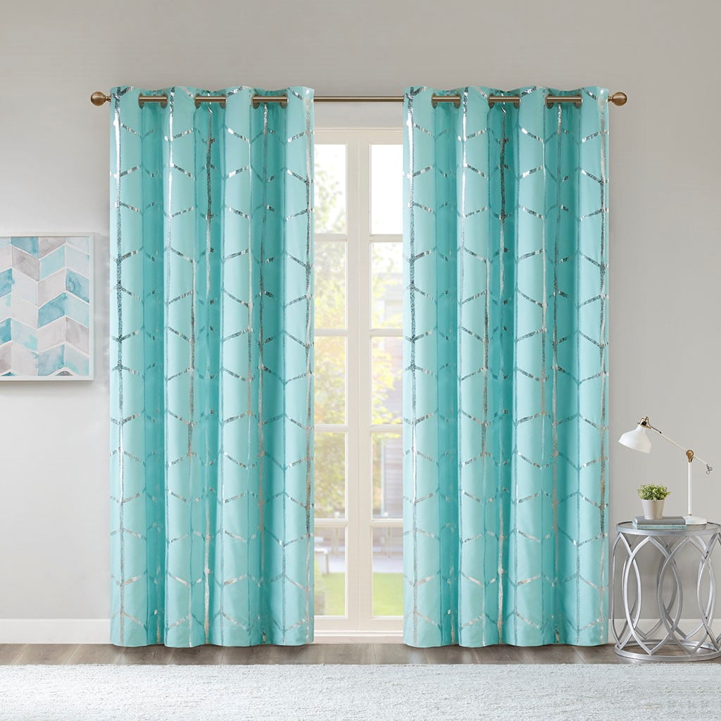MAYEERTY 1 Pc Total Blackout Metallic Print Grommet Top Curtain Panel