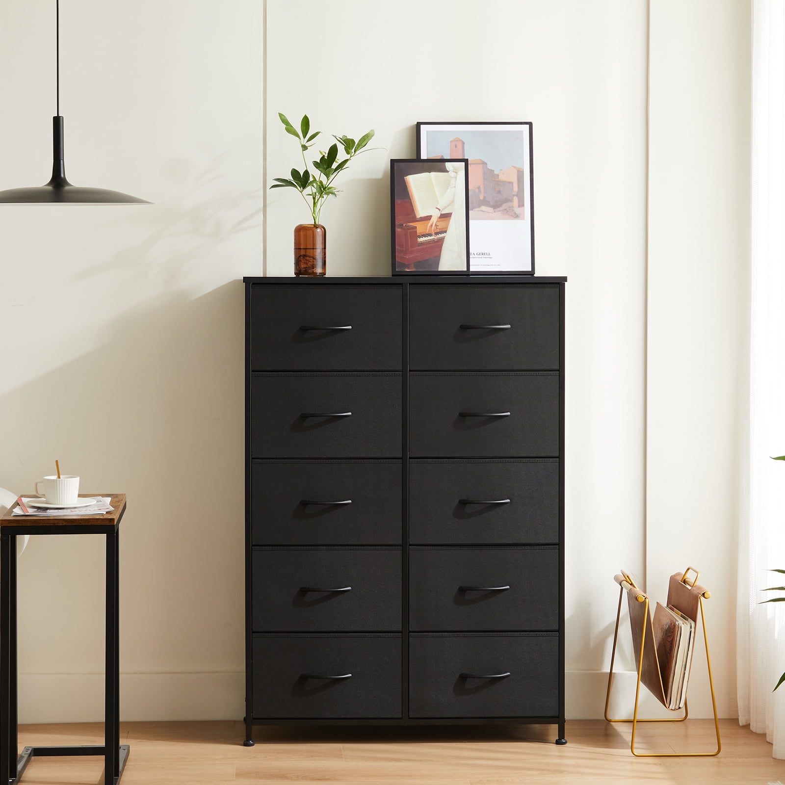 MAYEERTY 10 Drawer Dresser ,Fabric Storage Dressers for Versatile Storage in Living Rooms, Black