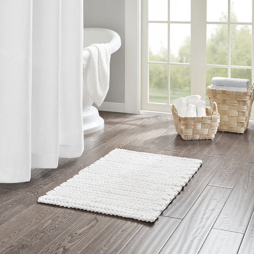 MAYEERTY 100% Cotton Chenille Chain Stitch Rug, 20"W x 30"L, White
