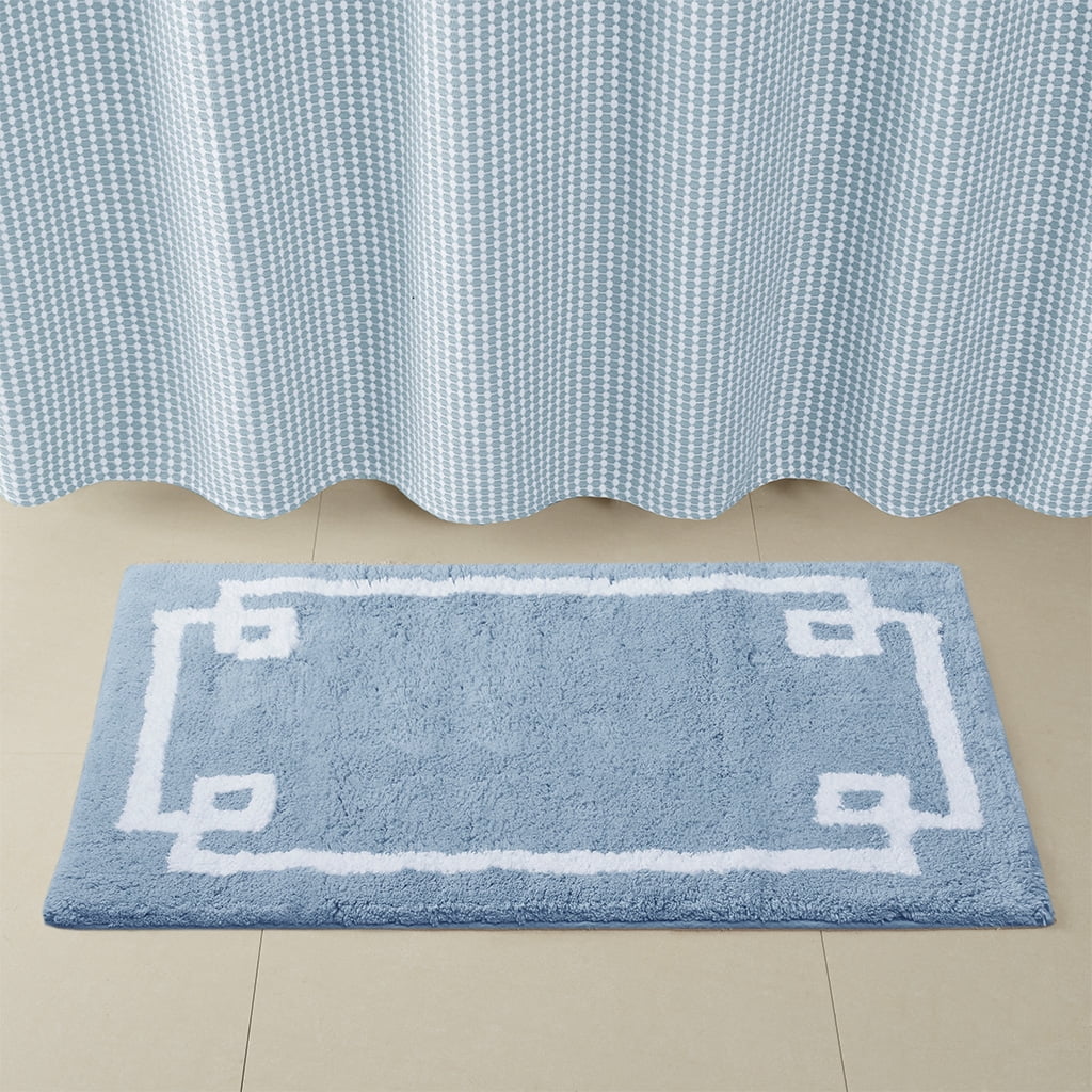 MAYEERTY 100% Medium Pile Cotton Tufted Bath Rug, Blue, 20"W x 30"L