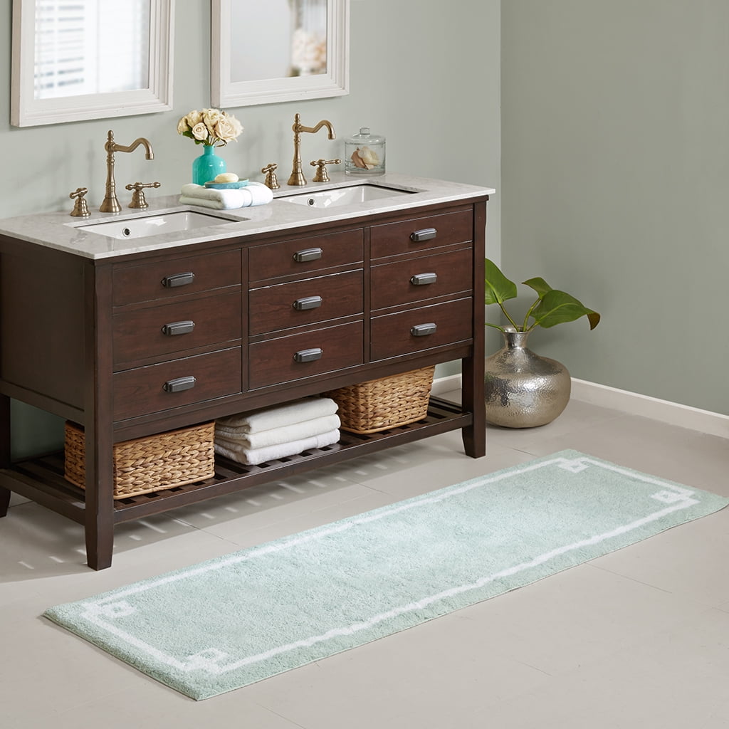 MAYEERTY 100% Medium Pile Cotton Tufted Bath Rug, Seafoam, 24"W x 72"L