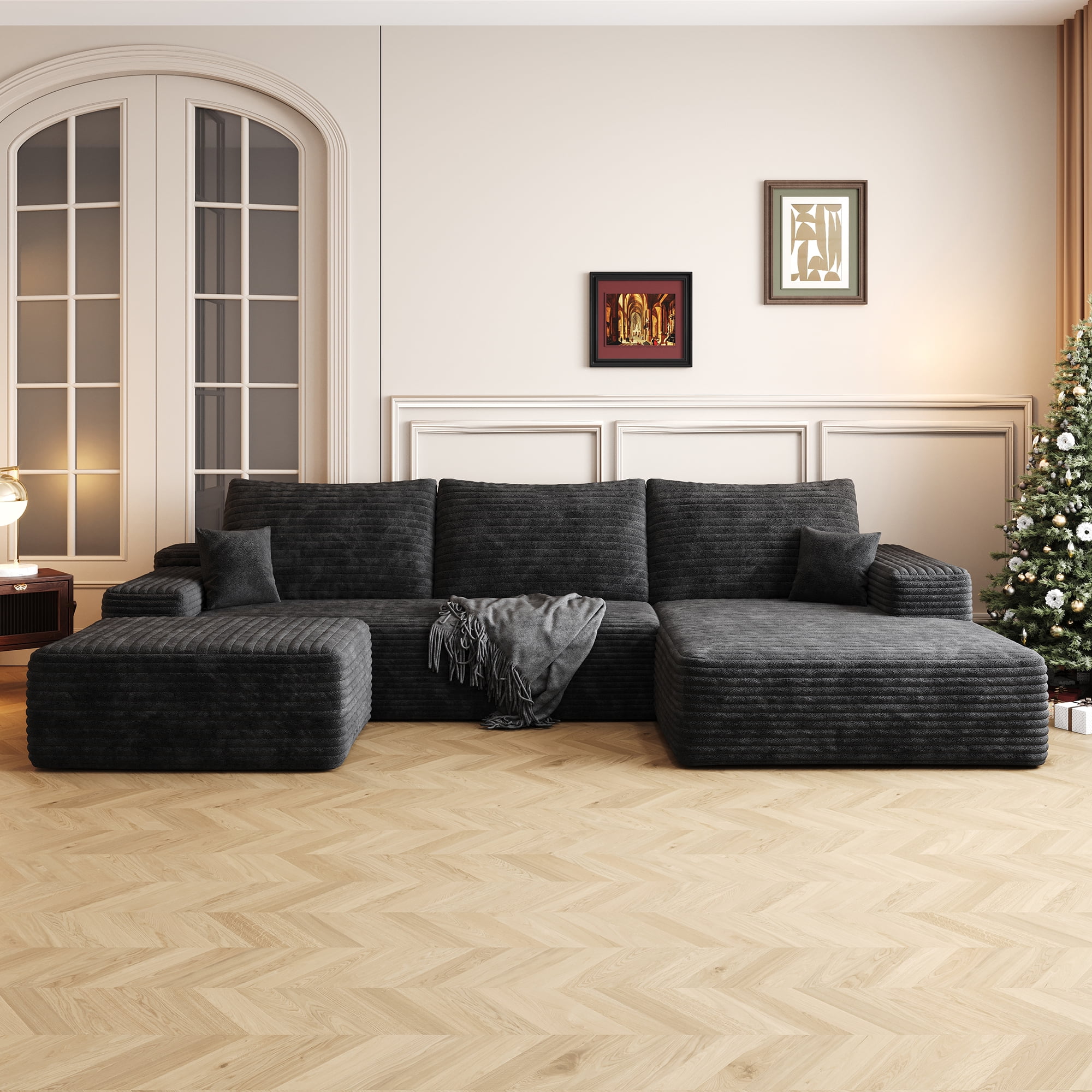 MAYEERTY 107" Black Modern Modular Cloud Sectional - No Assembly, Spacious Comfort Room